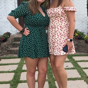 Reformation Lucky Mini Wrap Dress (Green Floral, XL)